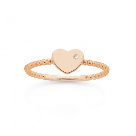 9ct+Rose+Gold+Heart+with+Diamond+Ring
