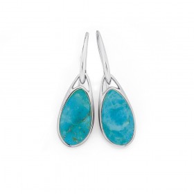 Sterling-Silver-Oval-Turquoise-Drop-Hook-Earrings on sale