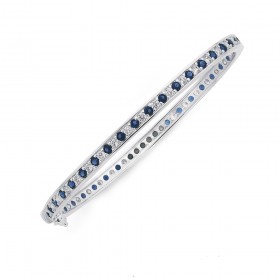 Sterling-Silver-Dark-Blue-White-Cubic-Zirconia-Oval-Bangle on sale