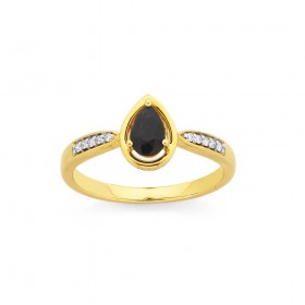 9ct%2C+Pear+Shaped+Sapphire+and+Diamond+Ring