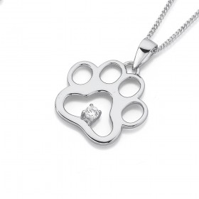 Cubic+Zirconia+Paw+Print+Pendant+Sterling+Silver