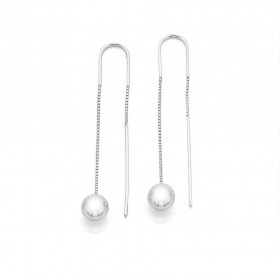 Sterling+Silver+Round+Ball+Thread+Drop+Earrings