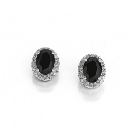 Sterling+Silver+Black+Sapphire+and+Cubic+Zirconia+Earrings