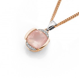 9ct-Two-Tone-Rose-Quartz-Diamond-Pendant on sale