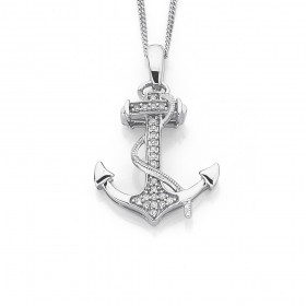 9ct+White+Gold+Anchor+With+Rope+Pendant