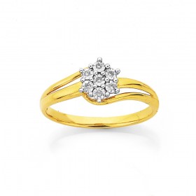 9ct+Gold+Diamond+Flower+Dress+Ring