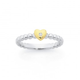 Silver-9ct-Gold-Heart-Ring-with-Diamond on sale
