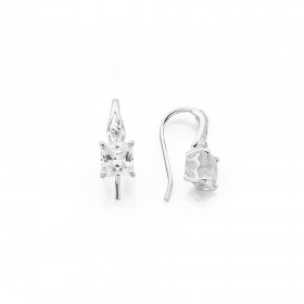 Sterling+Silver+%26amp%3B+Princess-Cut+Cubic+Zirconia+Hook+Earrings