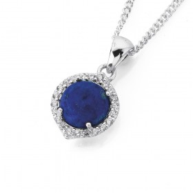 Sterling-Silver-Natural-Lapis-Lazuli-Cubic-Zirconia-Round-Stud-Pendant on sale