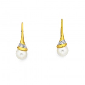 9ct+Freshwater+Pearl+%26amp%3B+Diamond+Earrings