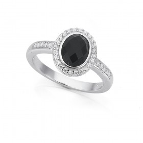Sterling+Silver+Onyx+%26amp%3B+Cubic+Zirconia+Oval+Ring
