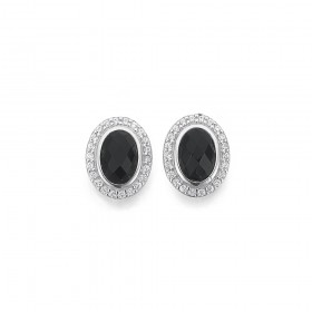 Sterling+Silver+Onyx+%26amp%3B+Cubic+Zirconia++Oval+Stud+Earrings