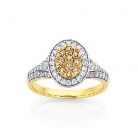 9ct+Oval+Champagne+Diamond+Cluster+Ring