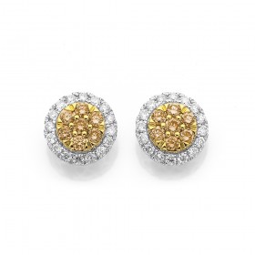 9ct+Champagne+Diamond+Cluster+Earrings