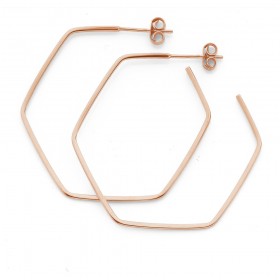 9ct+Rose+Gold+Pentagonal+Open+Hoop+Stud+Earrings