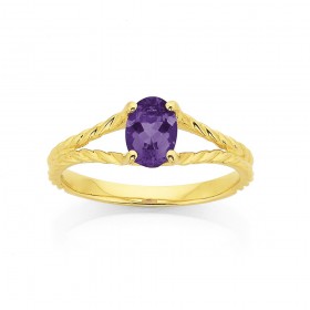 9ct+Oval+Amethyst+with+Split+Rope+Twist+Ring