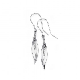 Sterling+Silver+Slender+Leaf+with+Diamond+Hook+Earrings