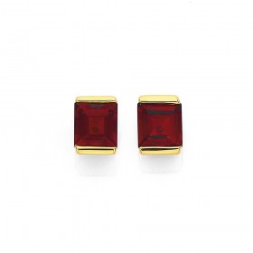 9ct+Square+Garnet+with+Gold+Caps+Studs