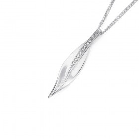 Sterling+Silver+Slender+Leaf+with+Diamond+Pendant