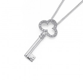 Sterling+Silver+Key+with+Diamond+Pendant