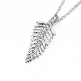 Sterling+Silver+Fern+with+Diamonds+Pendant