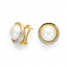 9ct+10mm+Mabe+Pearl+with+Diamond+Surround+Earrings