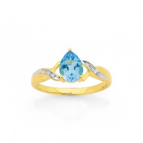 9ct+Swiss+Blue+Topaz+and+Diamond+Ring