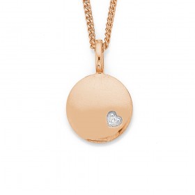 9ct+Rose+Gold+Circle+Disk+Pendant+with+Diamond+Heart