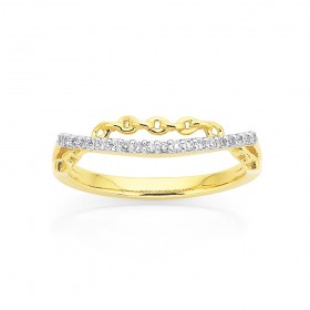 9ct+Two+Row+Diamond+and+Chain+Ring