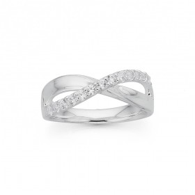 Sterling+Silver+Cubic+Zirconia+Crossover+Band