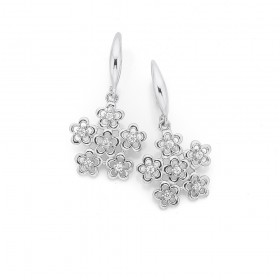 Sterling-Silver-Cubic-Zirconia-Flower-Cluster-Earrings on sale