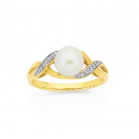 9ct+Freshwater+Pearl+with+Diamond+Ring