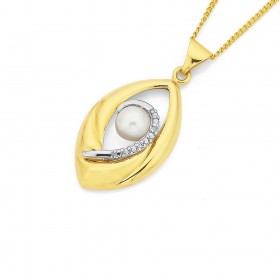 9ct+Freshwater+Pearl+and+Diamond+Pearl+Pendant