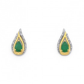 9ct+Emerald+%26amp%3B+Diamond+Earrings