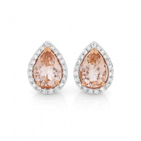 9ct+Rose+Gold%2C+Morganite+Diamond+Earrings