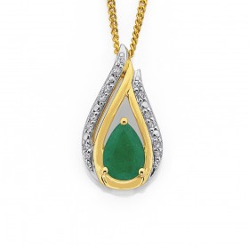 9ct+Emerald+%26amp%3B+Diamond+Pendant