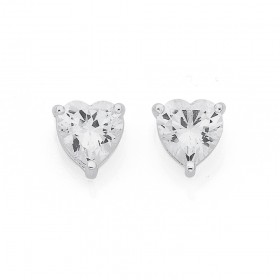Sterling+Silver+Cubic+Zirconia+Heart+Studs