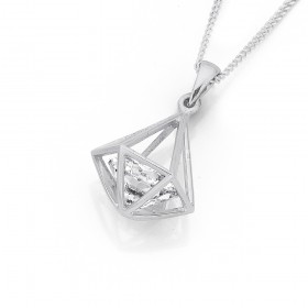 Sterling-Silver-Cubic-Zirconia-3D-Diamond-Shape-Pendant on sale