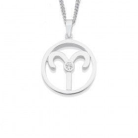 Sterling-Silver-Cubic-Zirconia-Aries-Zodiac-Pendant on sale