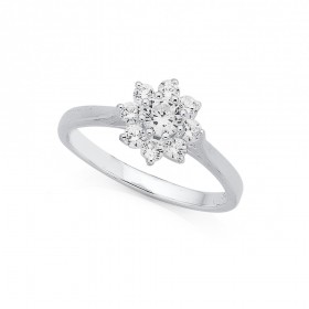 Sterling-Silver-Cubic-Zirconia-Flower-Cluster-Ring on sale