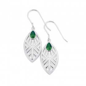 Sterling-Silver-Green-Cubic-Zirconia-Open-Geometric-Pear-Drop-Earrings on sale
