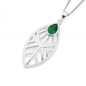 Sterling-Silver-Green-Cubic-Zirconia-Open-Geometric-Pear-Drop-Pendant on sale