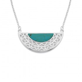 Sterling+Silver+Created+Howlite+Geometric+Crescent+Pendant