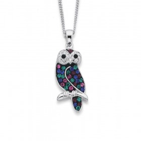 Sterling+Silver+Multi+Coloured+Crystal+Owl+Pendant