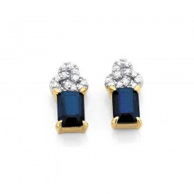 9ct+Sapphire+and+Diamond+Earrings