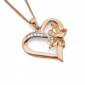 9ct+Rose+Gold+Diamond+and+Morganite+Butterfly+Pendant