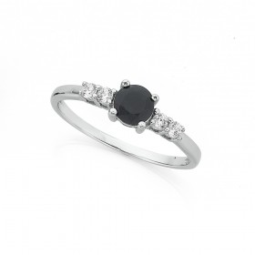 Sterling-Silver-Black-Sapphire-Cubic-Zirconia-Ring on sale