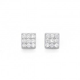 Sterling+Silver+Cubic+Zirconia+Square+Studs