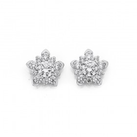 Sterling+Silver+Cubic+Zirconia+Snowflake+Studs