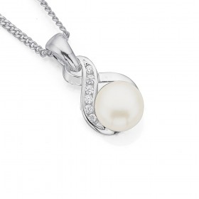 Sterling-Silver-Cubic-Zirconia-Pearl-Pendant on sale